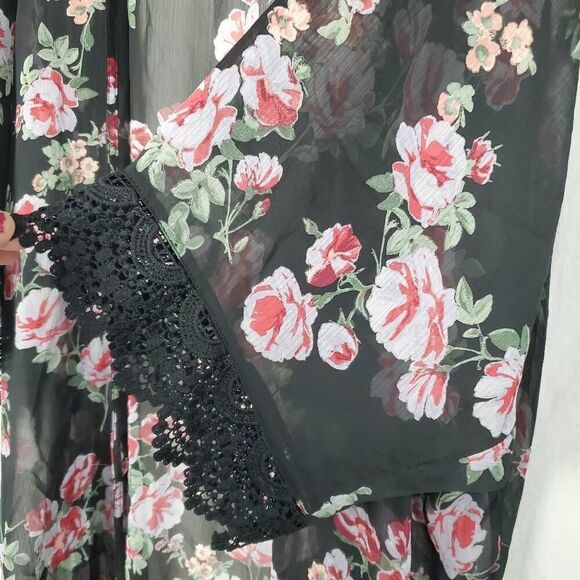 Maurices 1x Plus Black Floral Sheer Cover Top - Picture 3 of 6